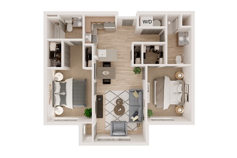 Floor plan for 2 beds, 2 baths, 1050 sqft